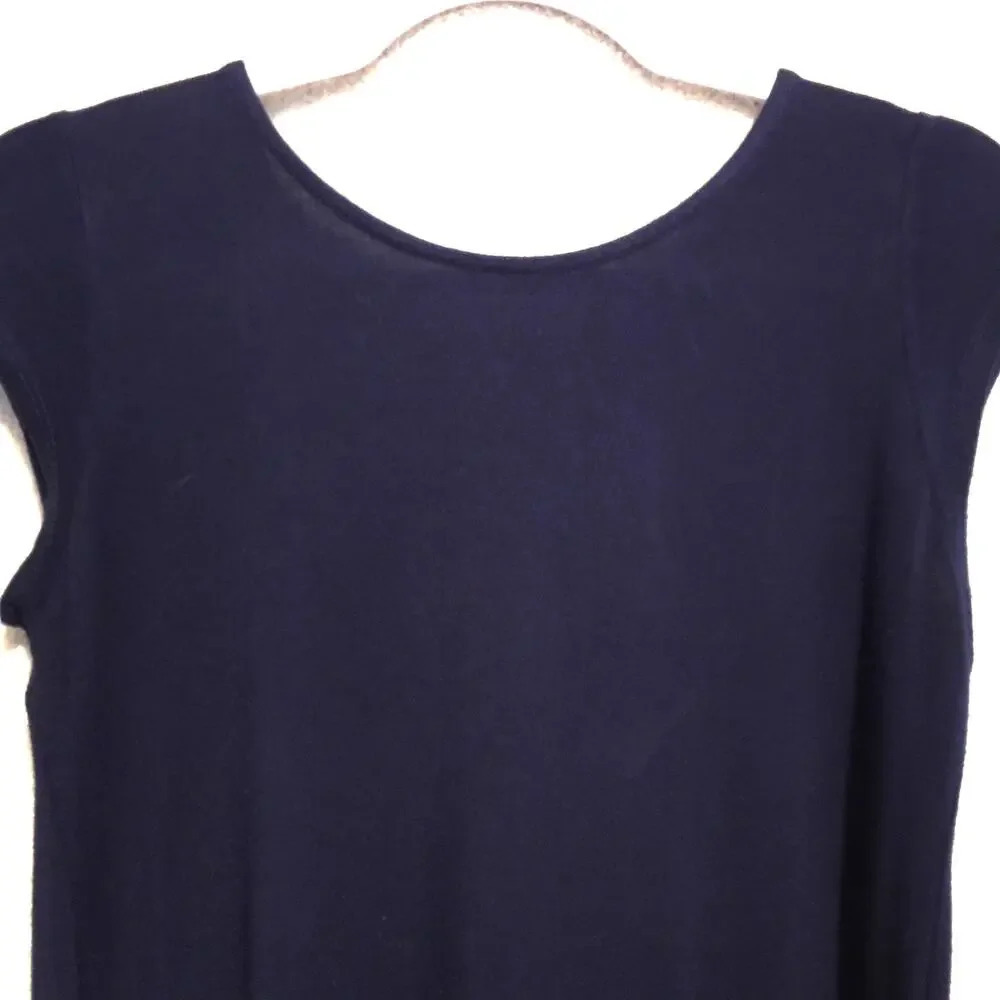 Kim & Cami Women's Spandex Rayon cap sleeve High Low Blue Blouse MED - Picture 7 of 8